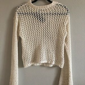 Nasty Gal Open Knit Crochet Flare Jumper Cream